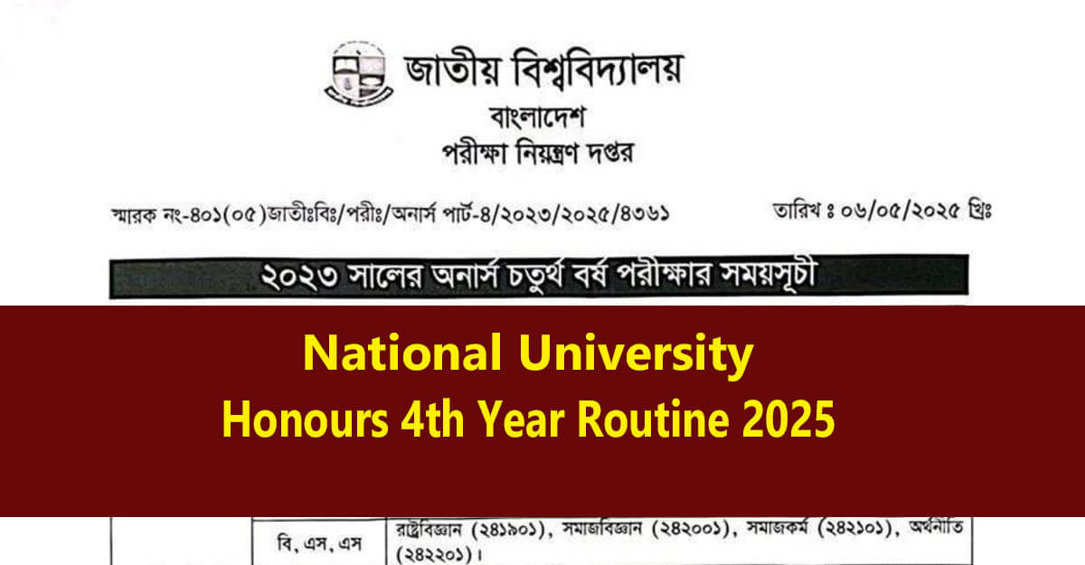 Honours 4th Year Routine 2025 Published for the session 2019-20