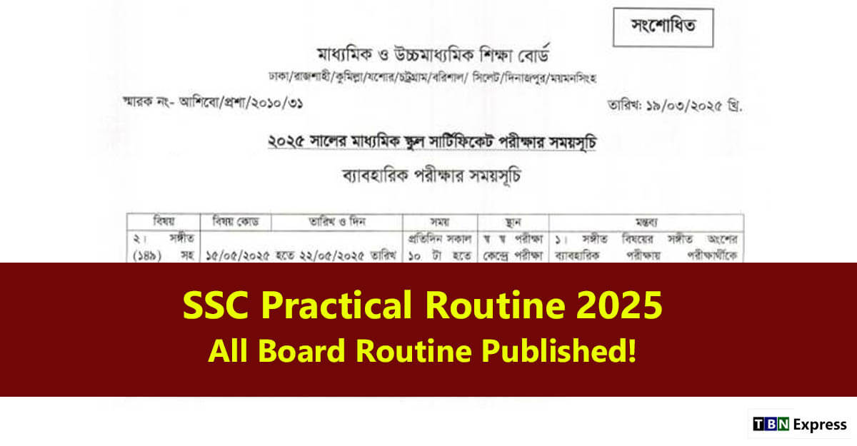 SSC Practical Routine 2025 for All Education Board has been published