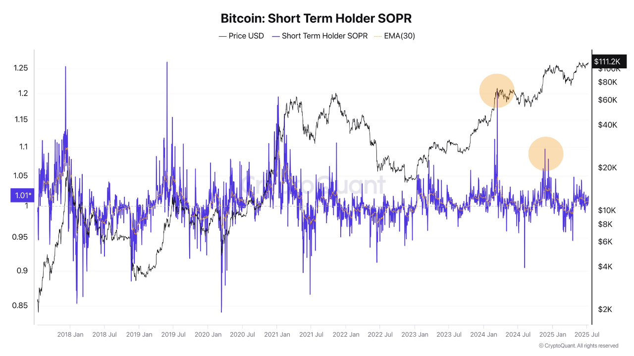SOPR levels for short-term holders | Source: CryptoQuant